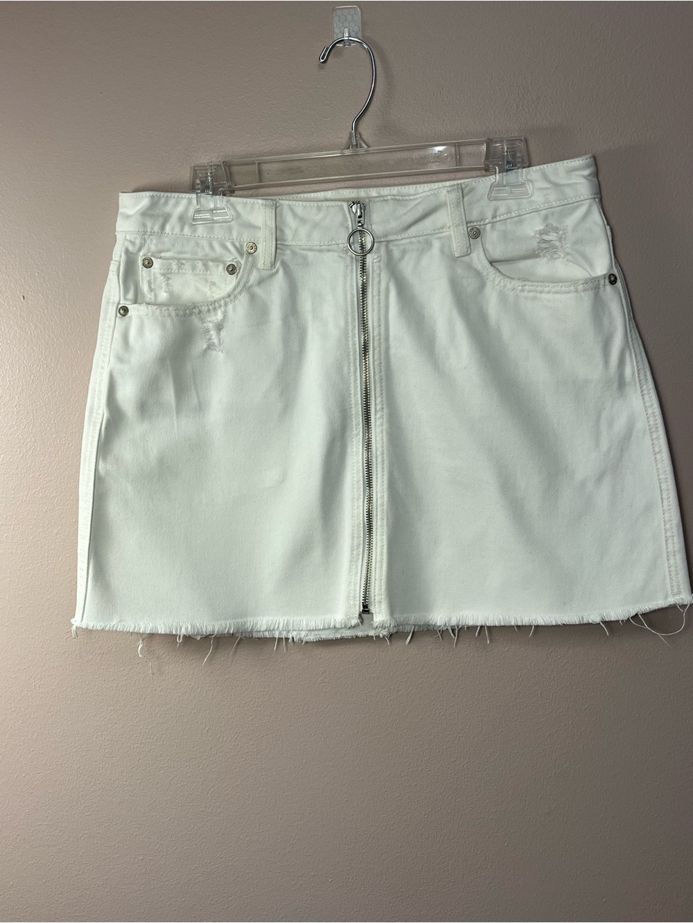 We The Free White Zip-Front Denim Mini Skirt